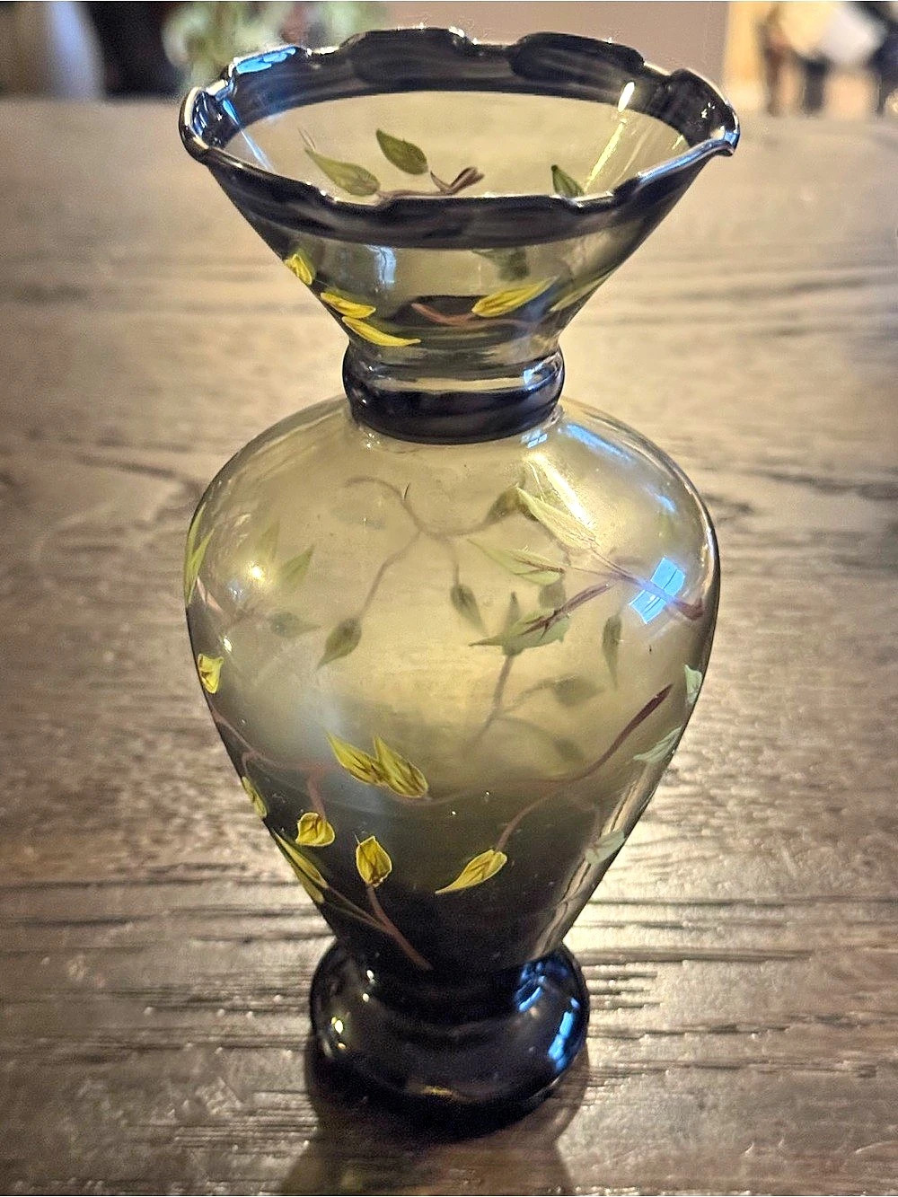 Vintage Fenton art glass Hand-Painted Floral Glass Vase